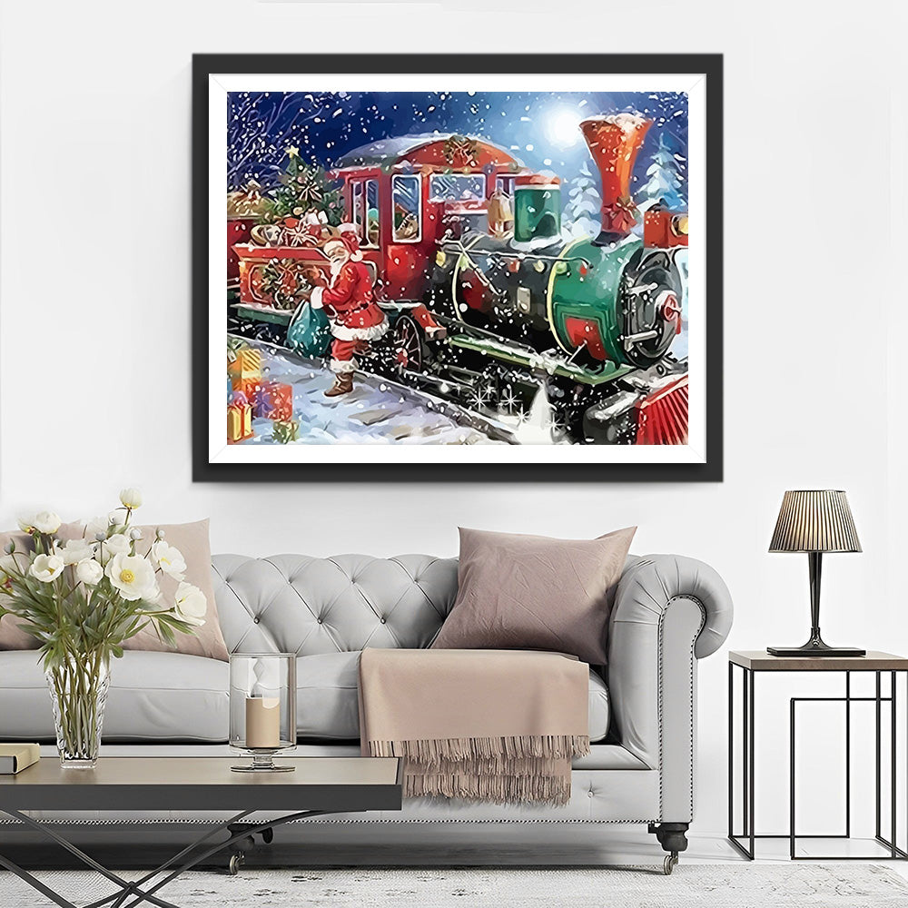 Santa Claus and Train in the Snow Diamond Painting
