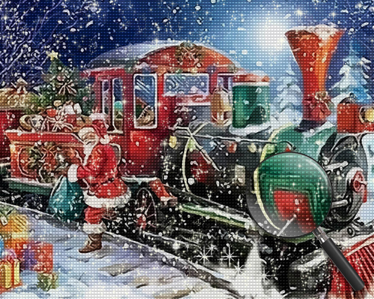 Santa Claus and Train in the Snow Diamond Painting