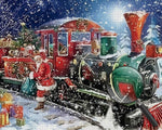 Santa Claus and Train in the Snow Diamond Painting