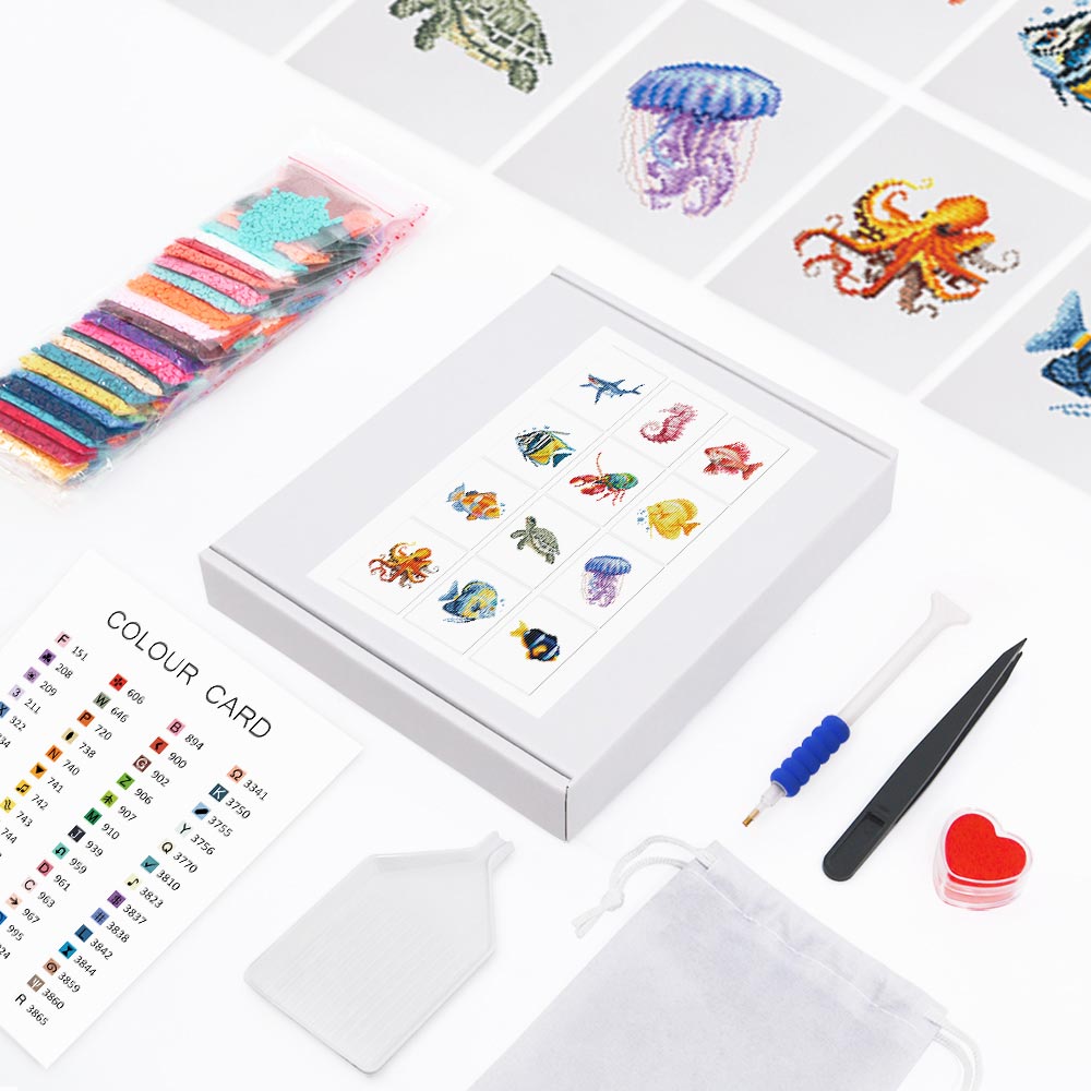 Sea Animals 12Pcs - Mini Diamond Painting Kit