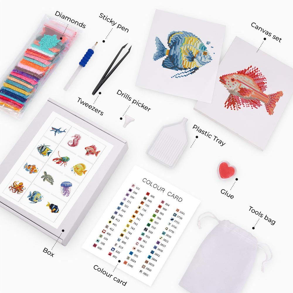 Sea Animals 12Pcs - Mini Diamond Painting Kit