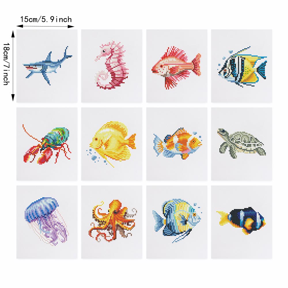 Sea Animals 12Pcs - Mini Diamond Painting Kit