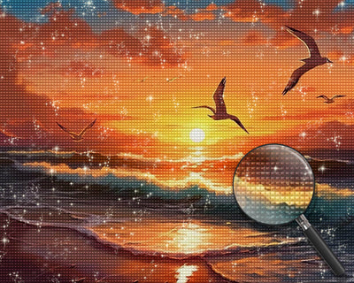 Seagulls Fly into the Sunset Diamond Painting