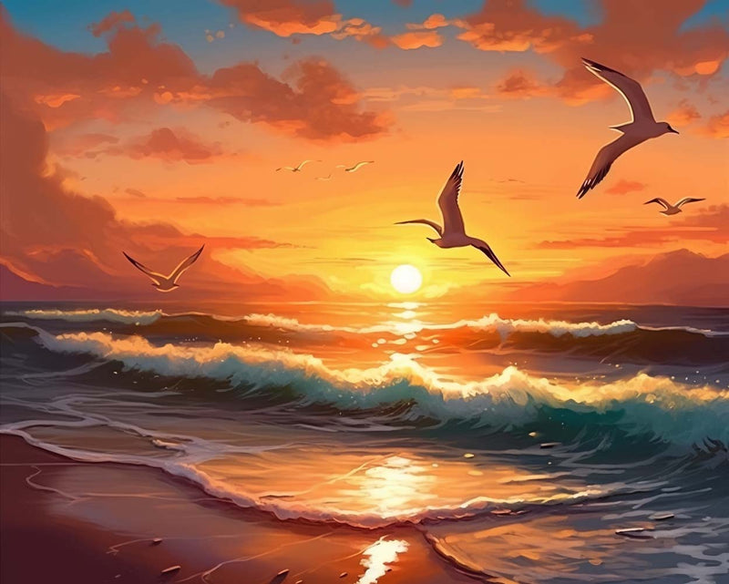 Seagulls Fly into the Sunset Diamond Painting
