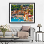 Seaside City and Boats Diamond Painting