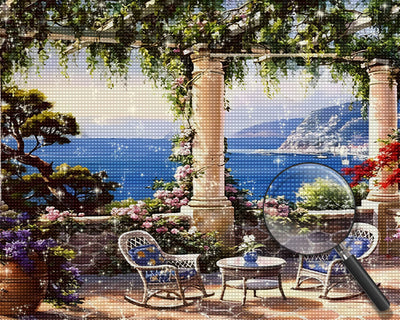 Seaside Sitting and Floral View Diamond Painting