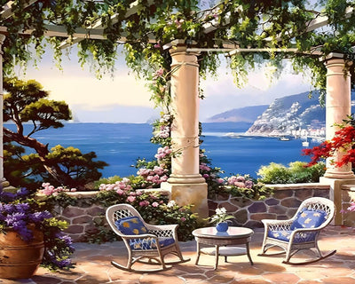 Seaside Sitting and Floral View Diamond Painting