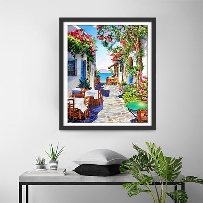 Seaside Town and Flower Tree Diamond Painting