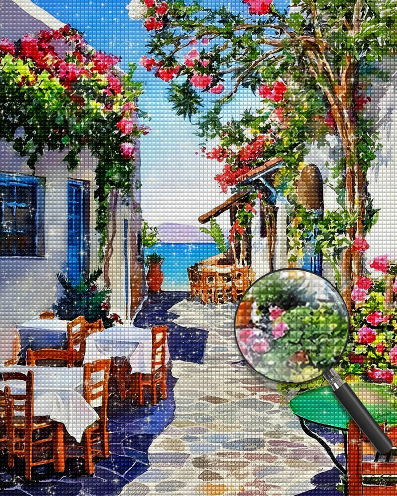 Seaside Town and Flower Tree Diamond Painting