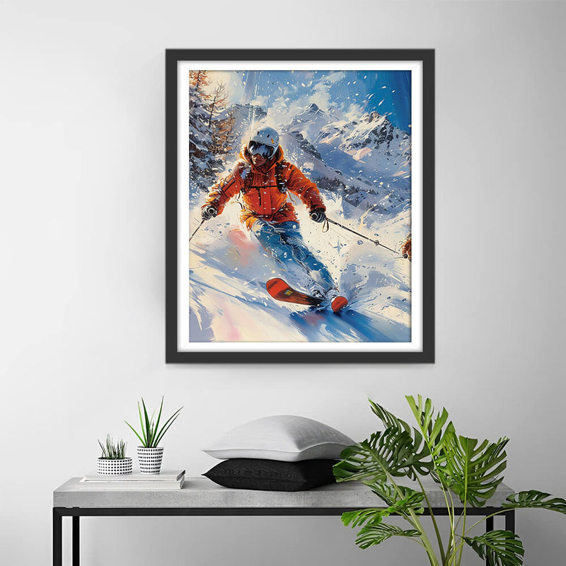 Skiing on the Snowy Mountains Diamond Painting