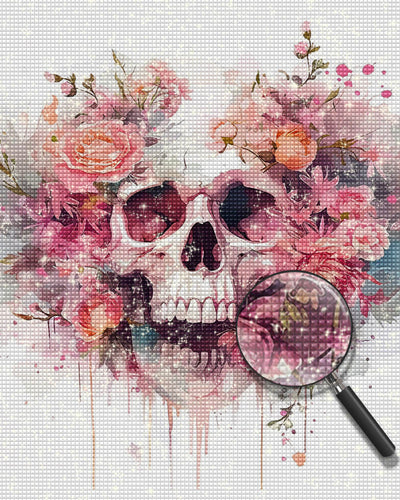 Skull between Pink Flowers Diamond Painting
