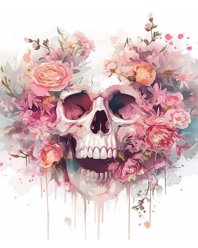 Skull between Pink Flowers Diamond Painting