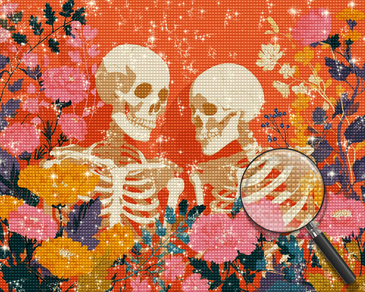 Skull Couple surrounded by Flowers Diamond Painting