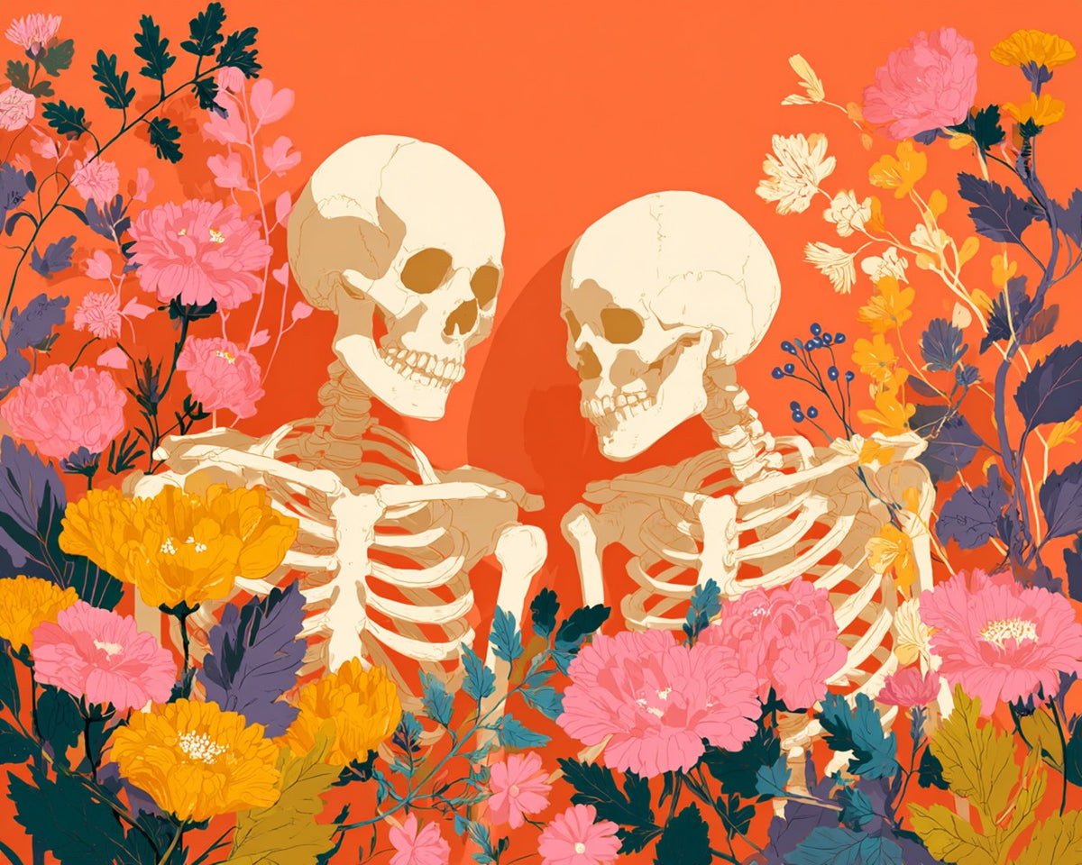 Skull Couple surrounded by Flowers Diamond Painting