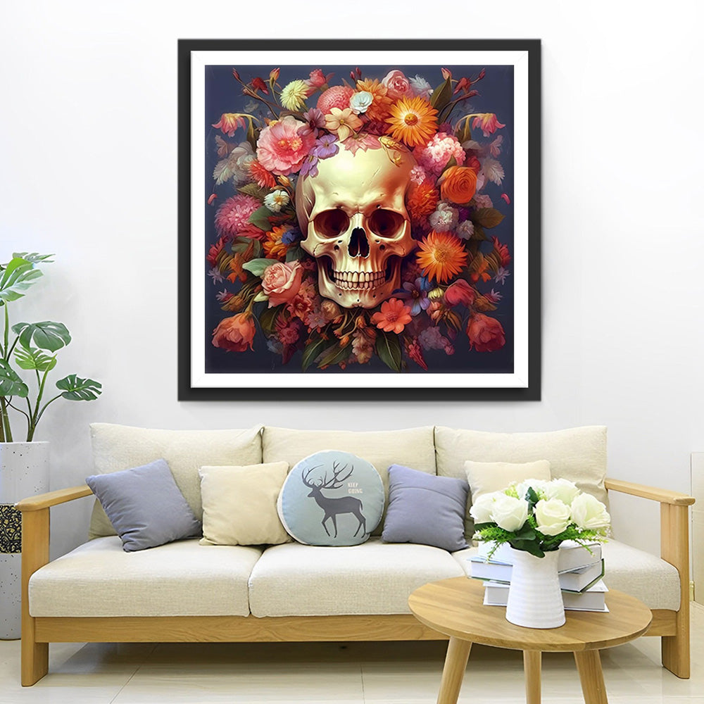Skull Covered with Flowers Diamond Painting