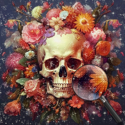 Skull Covered with Flowers Diamond Painting