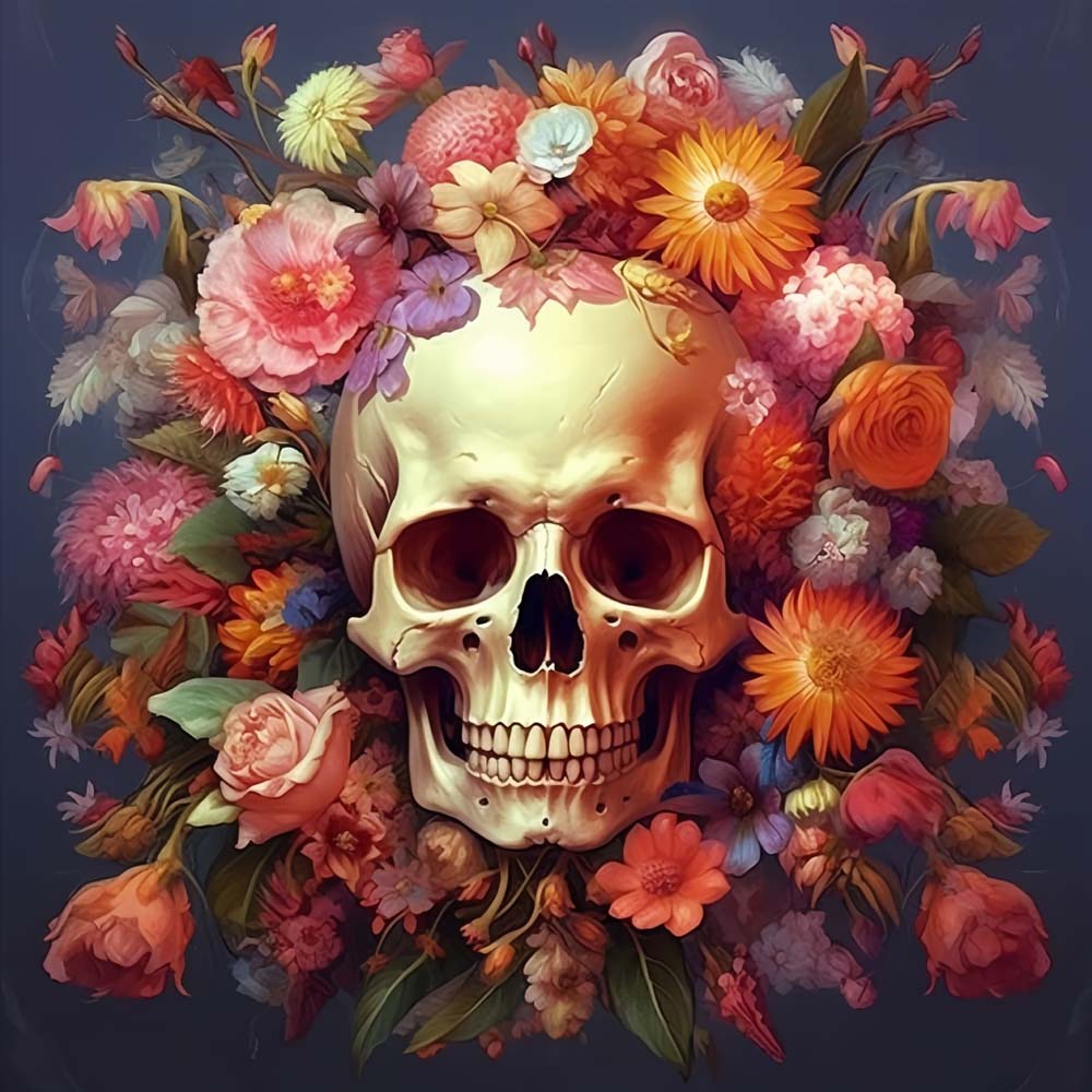 Skull Covered with Flowers Diamond Painting