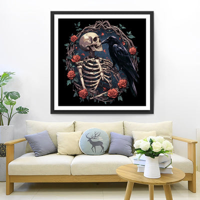 Skull, Raven and Red Roses Diamond Painting DPYHF0216