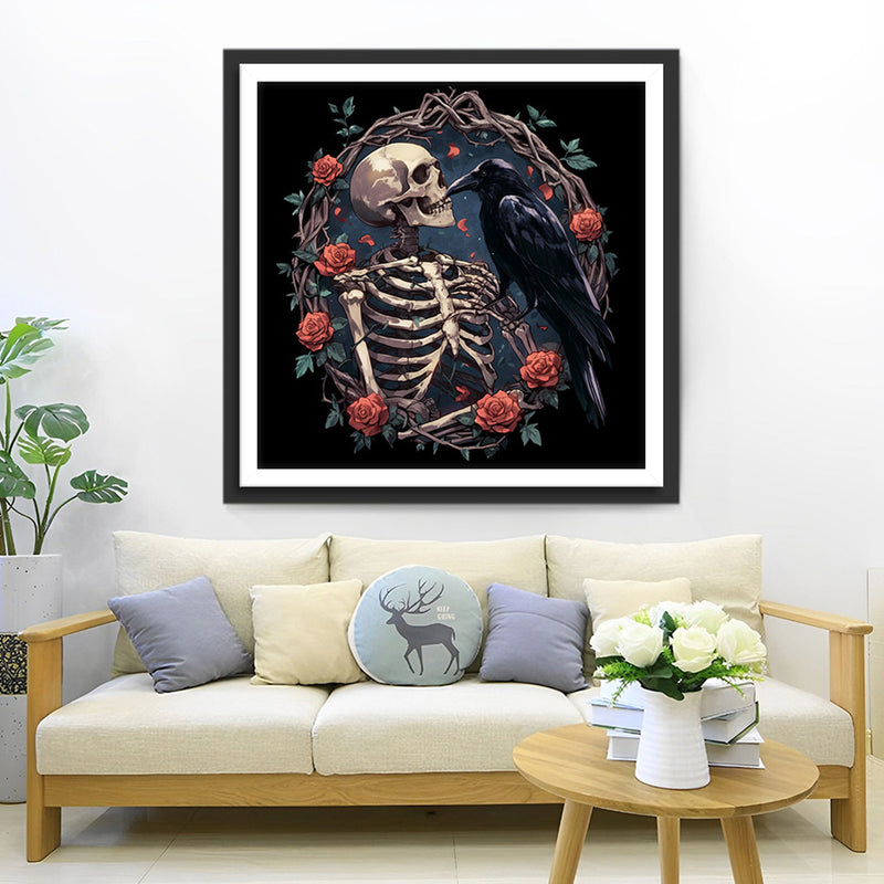 Skull, Raven and Red Roses Diamond Painting DPYHF0216