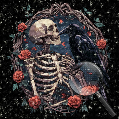 Skull, Raven and Red Roses Diamond Painting DPYHF0216