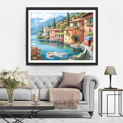 Small European Town by the Sea Diamond Painting