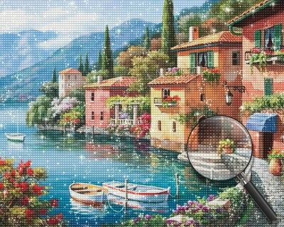 Small European Town by the Sea Diamond Painting