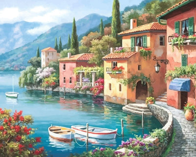 Small European Town by the Sea Diamond Painting