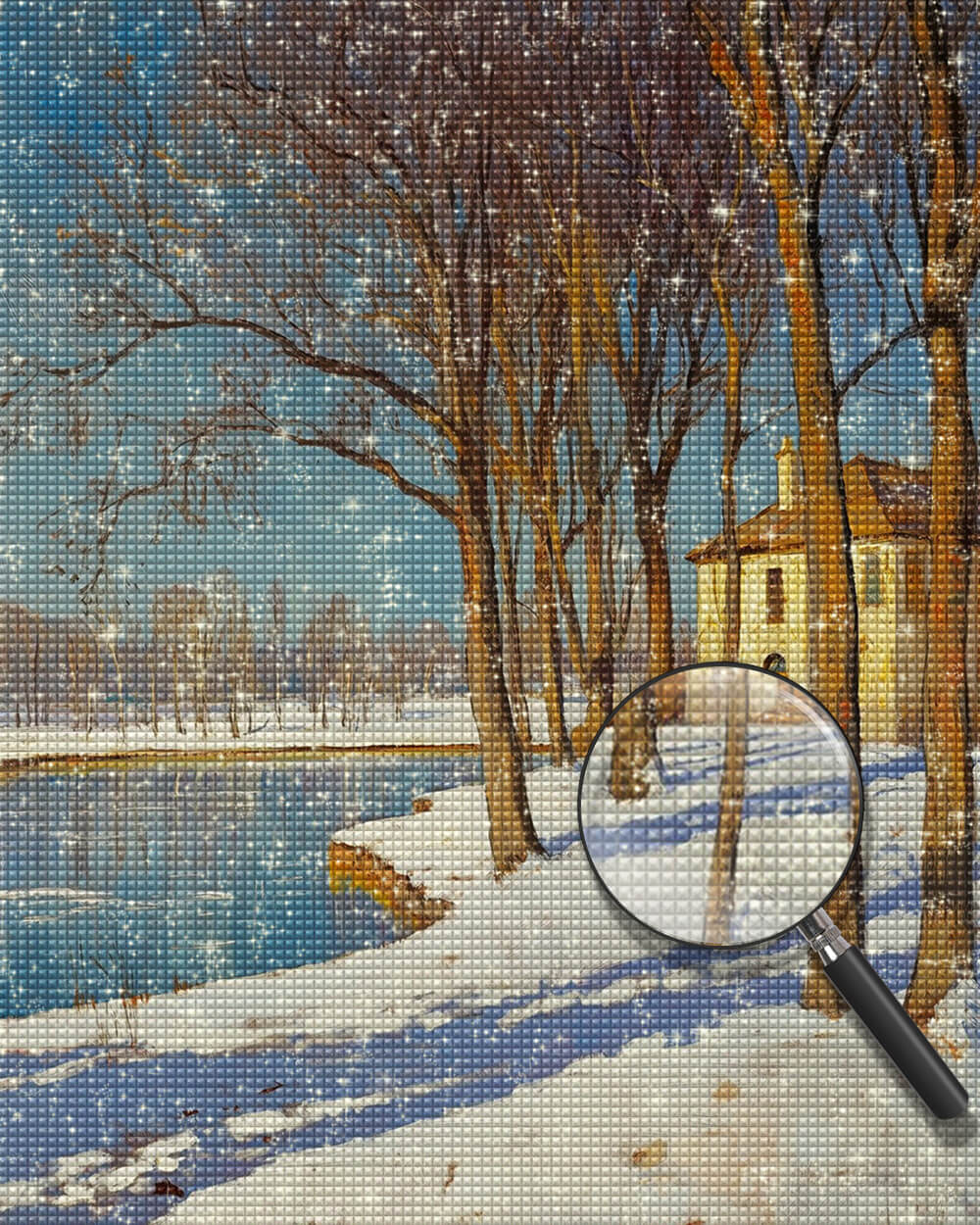 Snow Scene in the Countryside under the Sun Diamond Painting
