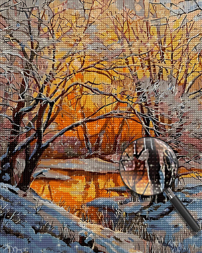 Snowy Forest at Sunset Diamond Painting