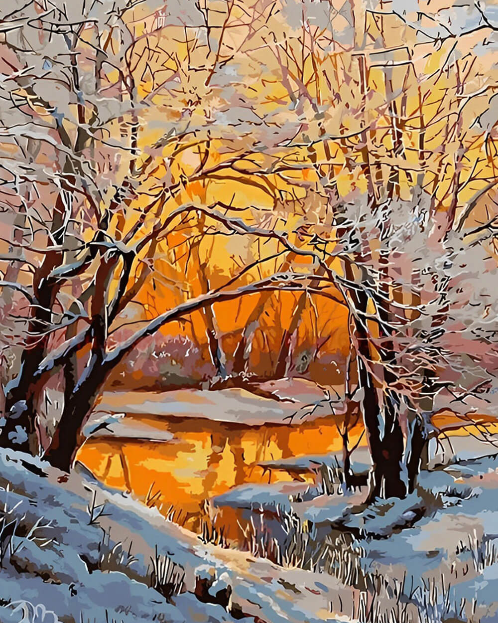 Snowy Forest at Sunset Diamond Painting