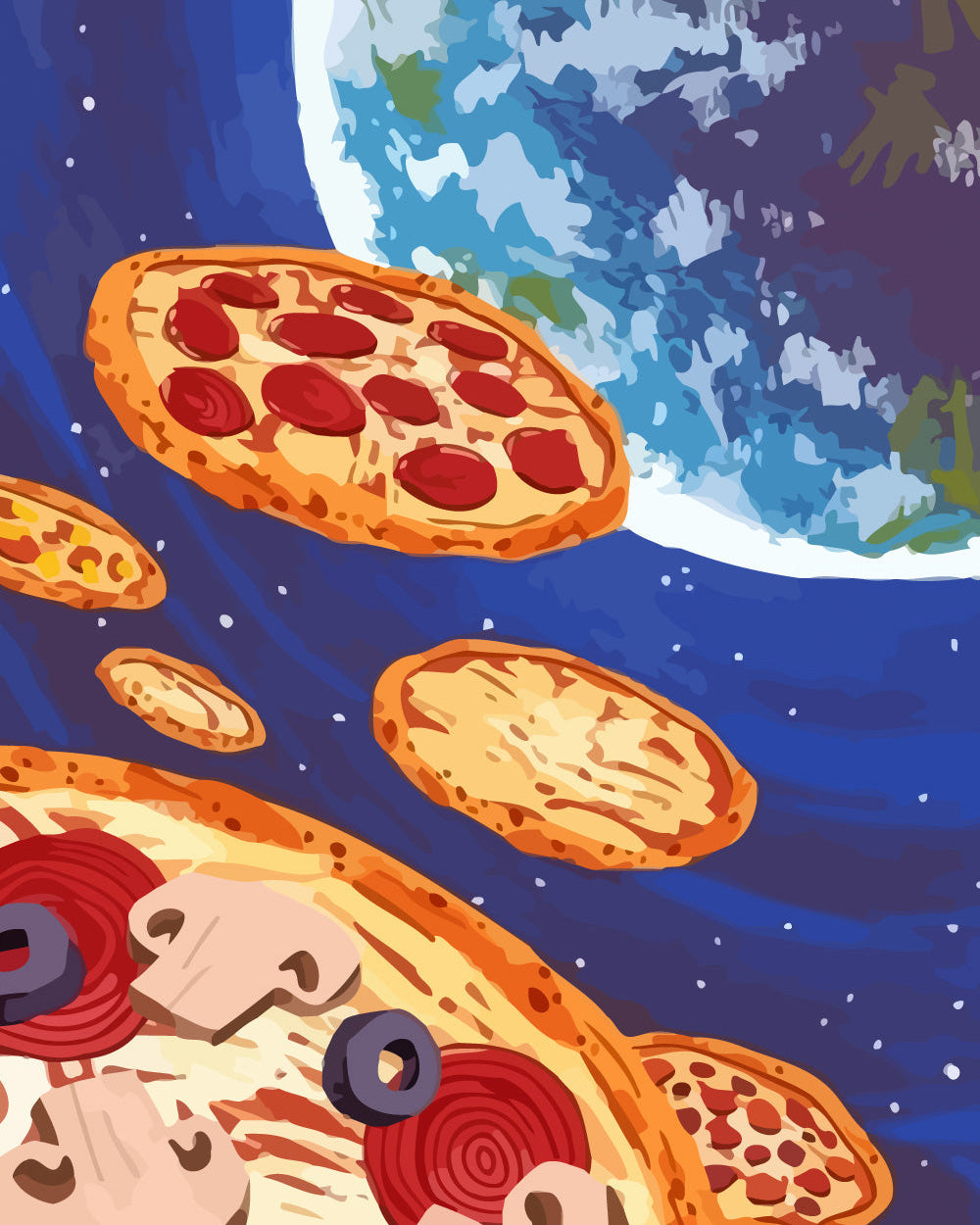 Space Earth Pizza Diamond Painting