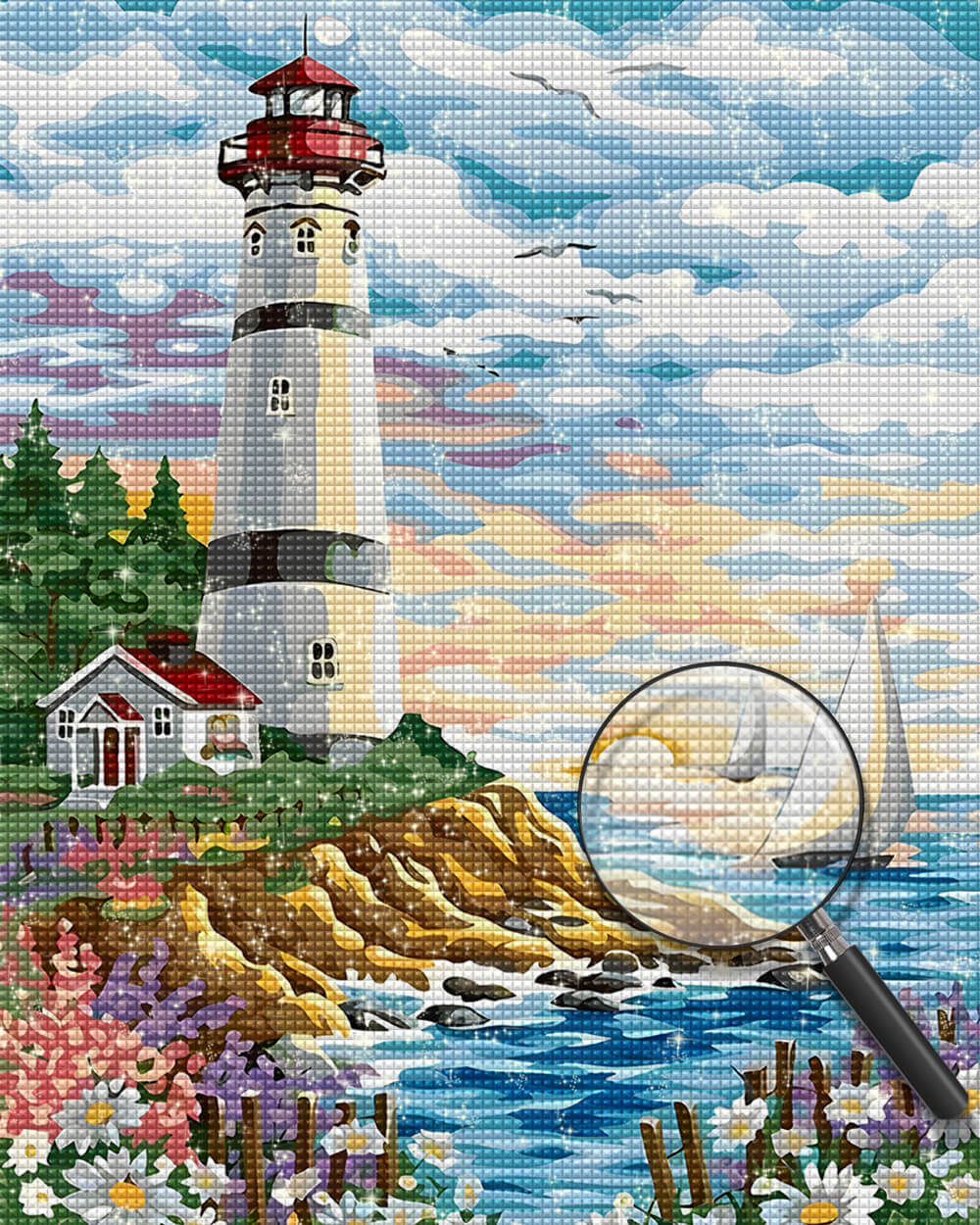 Spring Lighthouse and Sailboats Diamond Painting