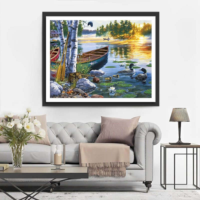 Spring River and Ducks Diamond Painting