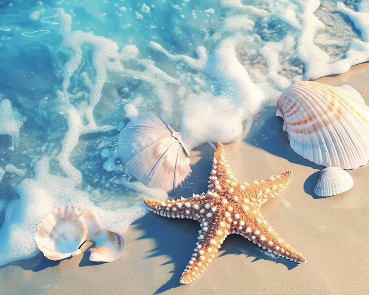 Starfish and Shells on the Beach Diamond Painting