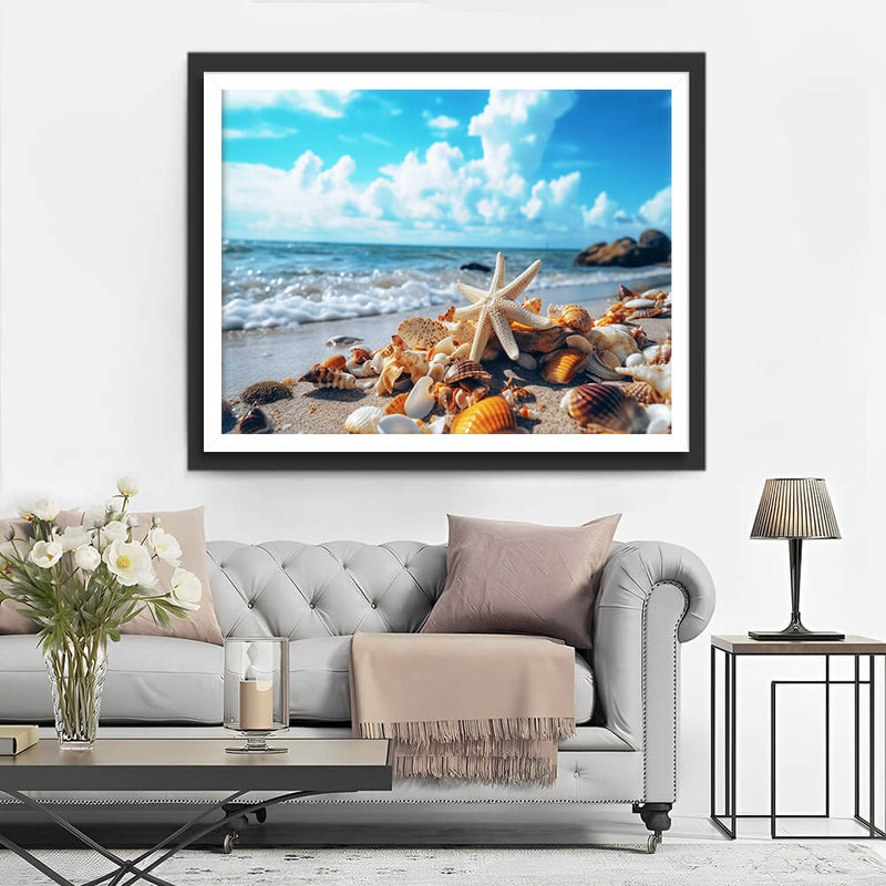 Strafish and Shells on the Beach Diamond Painting