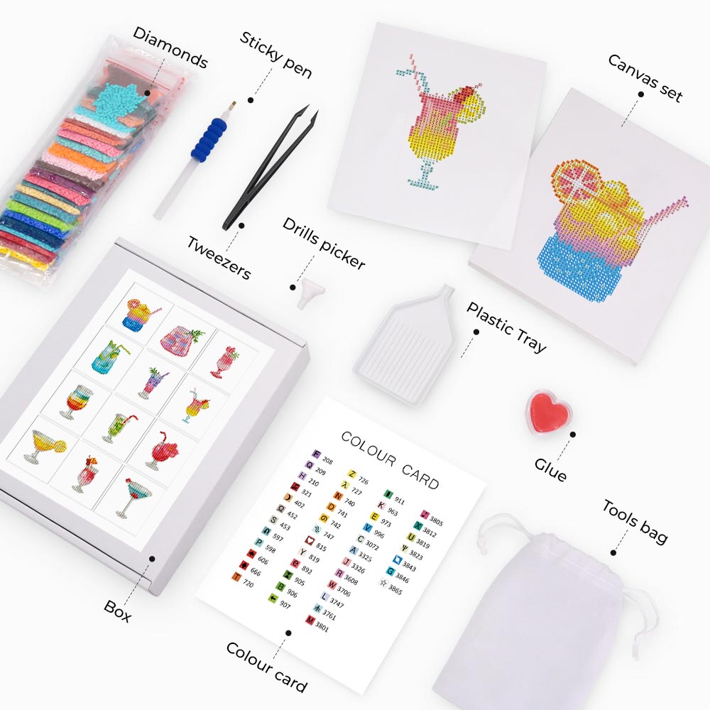 Summer Colorful Cocktails 12Pcs - Mini Diamond Painting Kit