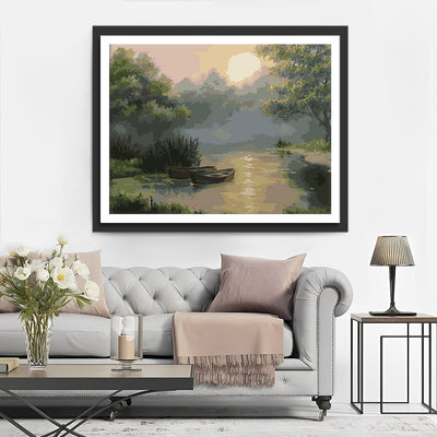 Summer River and Boats Diamond Painting 