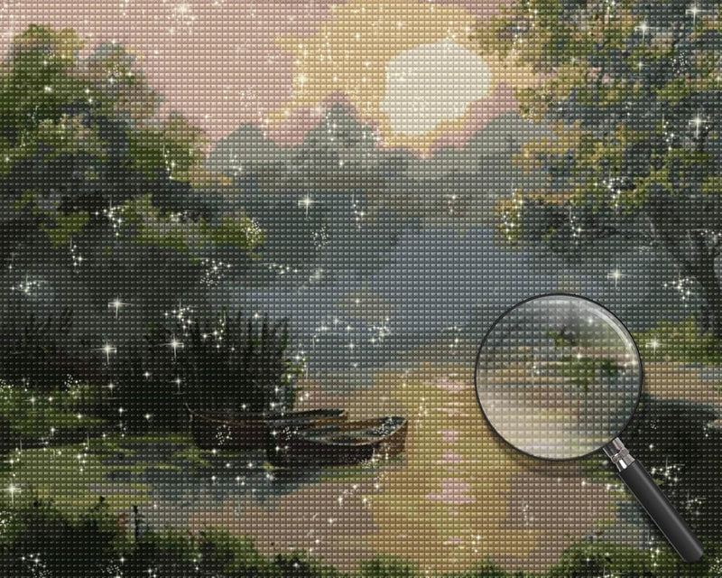 Summer River and Boats Diamond Painting 