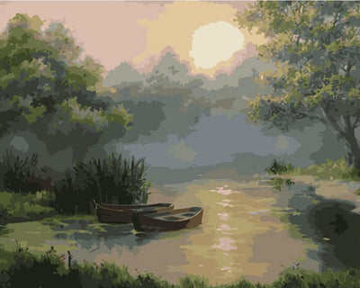Summer River and Boats Diamond Painting 
