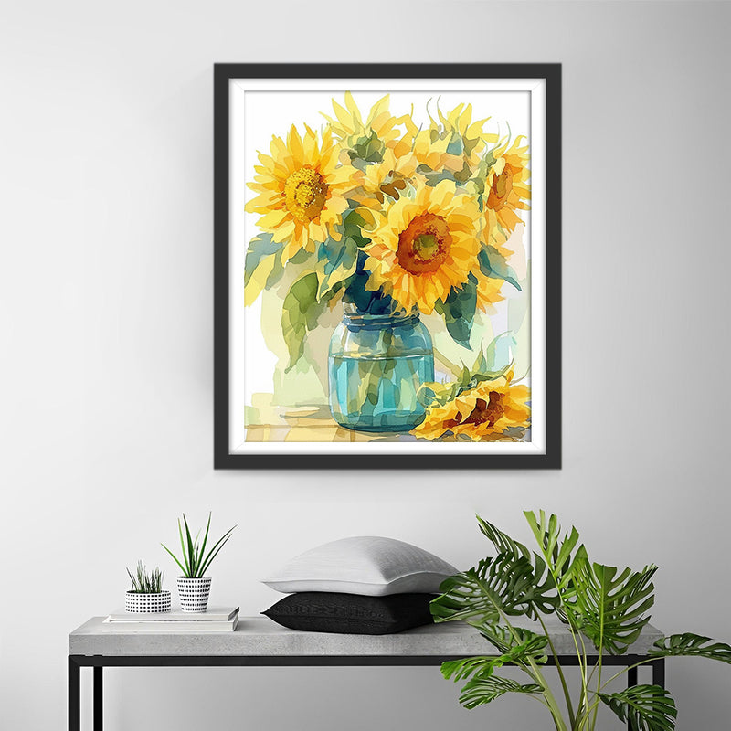 Sunflowers in a Green Glass Bottle Diamond Painting
