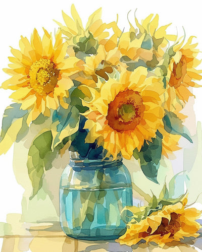 Sunflowers in a Green Glass Bottle Diamond Painting