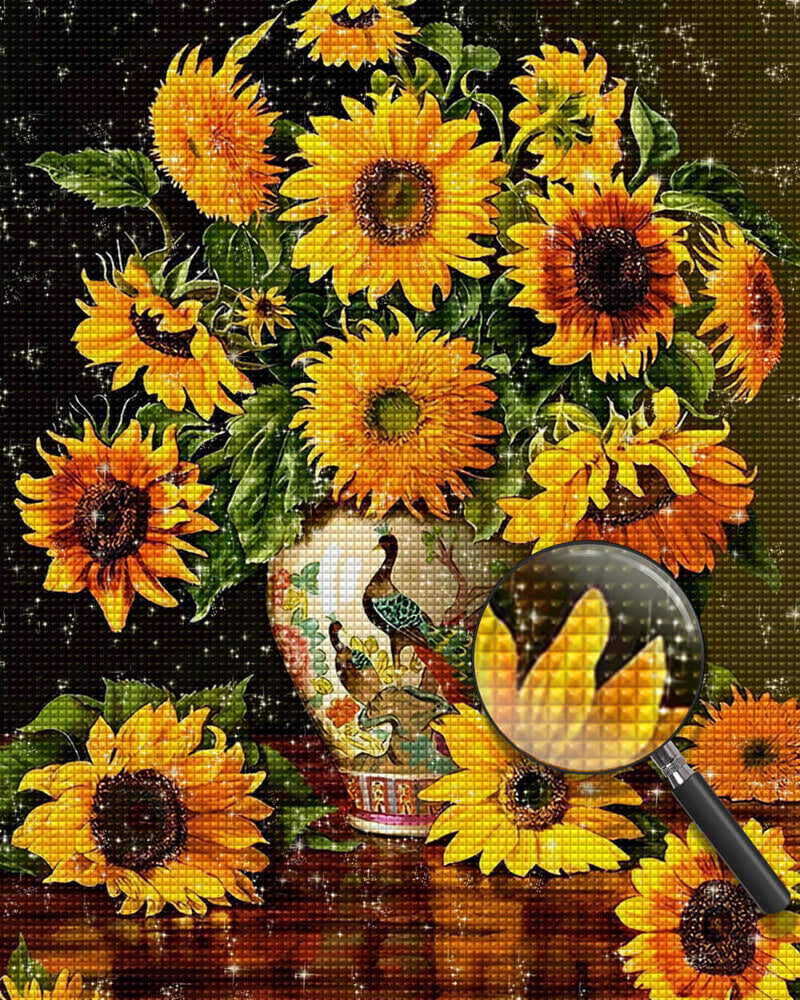 Sunflowers in a Peacock Porcelain Vase Diamond Painting