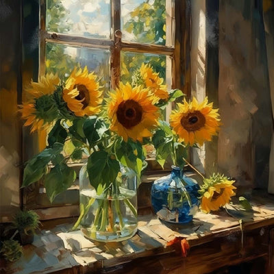 Sunflowers in Glass Bottles Diamond Painting