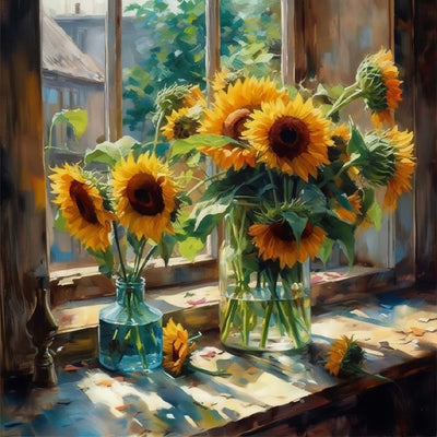 Sunflowers on the Windowsill Diamond Painting