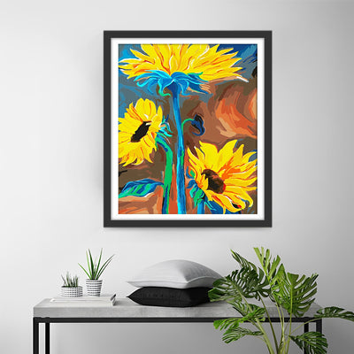 Sunflowers with Blue Branch Diamond Painting