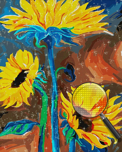 Sunflowers with Blue Branch Diamond Painting