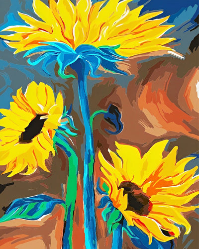 Sunflowers with Blue Branch Diamond Painting