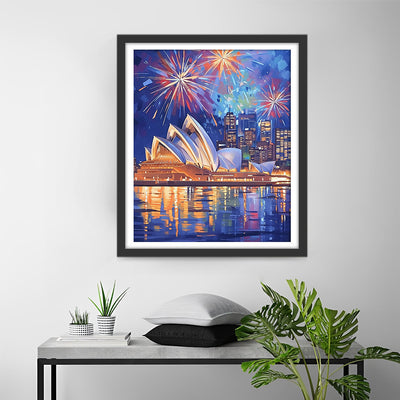 Sydney Opera House at Night under Fireworks Diamond Painting