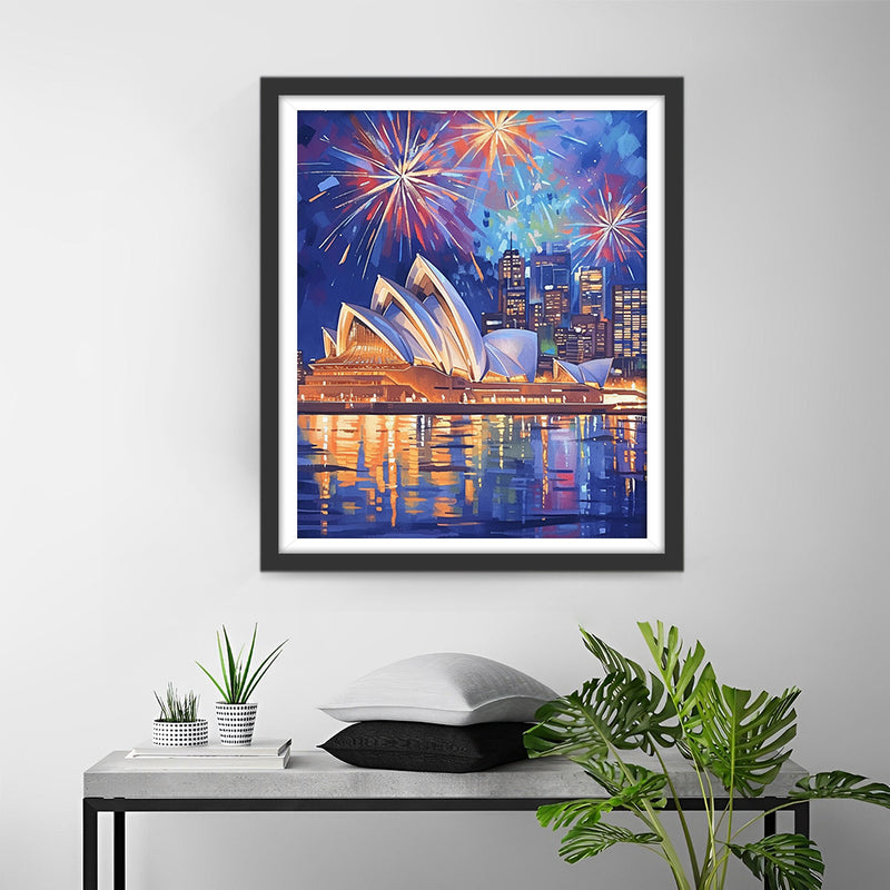 Sydney Opera House at Night under Fireworks Diamond Painting