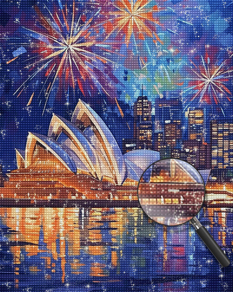 Sydney Opera House at Night under Fireworks Diamond Painting